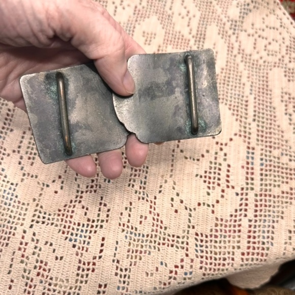 Distinctive Antique Cobalt Blue Enameled Brass Belt Buckle From China - c 1920 - Picture 4 of 8